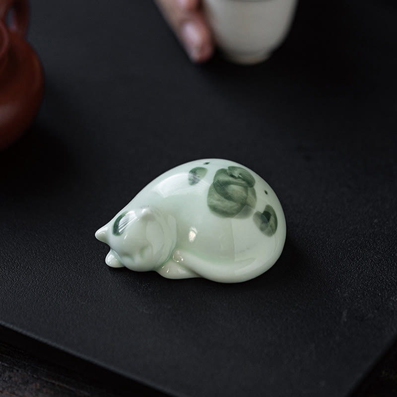 Buddha Stonesミニ幸運かわいい斑点立ち猫眠る子猫陶器置物装飾 - image 20