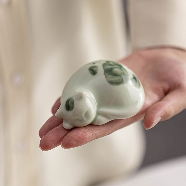 Buddha Stonesミニ幸運かわいい斑点立ち猫眠る子猫陶器置物装飾 - image 19