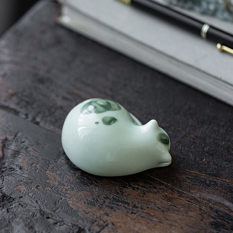 Buddha Stonesミニ幸運かわいい斑点立ち猫眠る子猫陶器置物装飾 - image 21