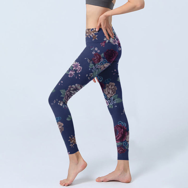 Buddha Stonesレッドローズ 牡丹 菊柄 ジムレギンス レディース ヨガパンツ - image 3