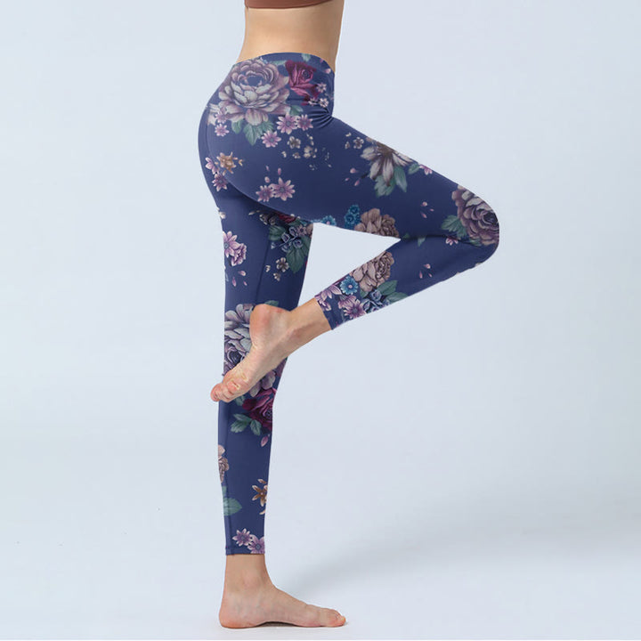 Buddha Stonesレッドローズ 牡丹 菊柄 ジムレギンス レディース ヨガパンツ - image 5