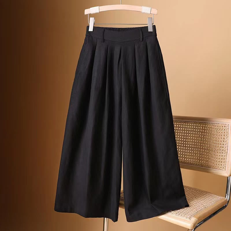 Buddha Stones夏 カジュアル 純色 7-8丈 コットンリネン レディース ワイドレッグパンツ - 黒 - US8-10,UK/AU12-14,EU40-42 (2XL) - image 18
