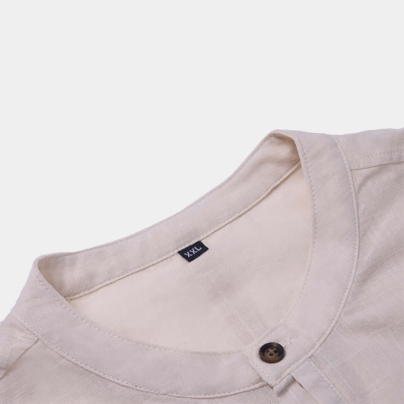 Buddha Stonesメンズ 夏 無地 半袖 ハーフボタン コットンリネン シャツ - image 21