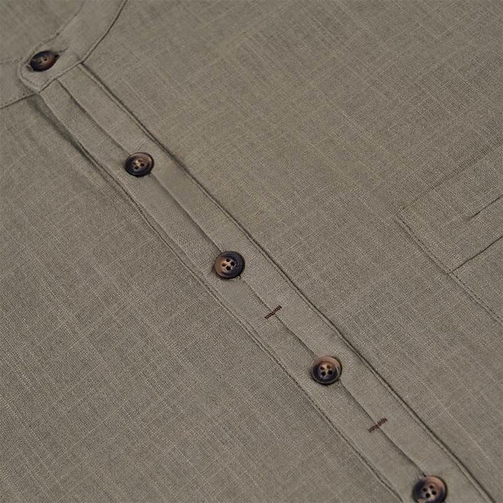 Buddha Stonesメンズ 夏 無地 半袖 ハーフボタン コットンリネン シャツ - image 9