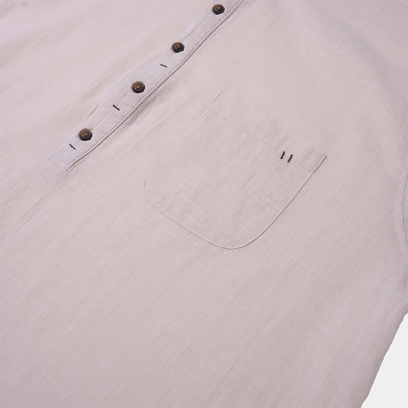 Buddha Stonesメンズ 夏 無地 半袖 ハーフボタン コットンリネン シャツ - image 22