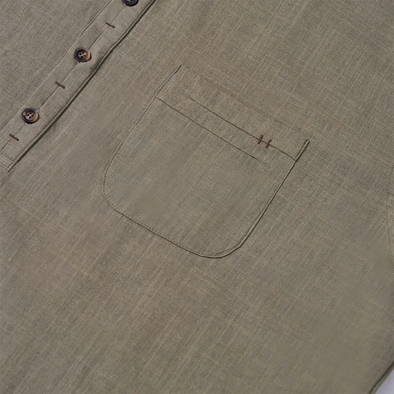 Buddha Stonesメンズ 夏 無地 半袖 ハーフボタン コットンリネン シャツ - image 10