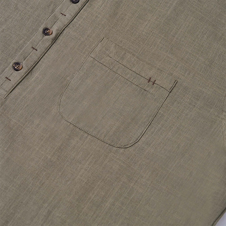 Buddha Stonesメンズ 夏 無地 半袖 ハーフボタン コットンリネン シャツ - image 10