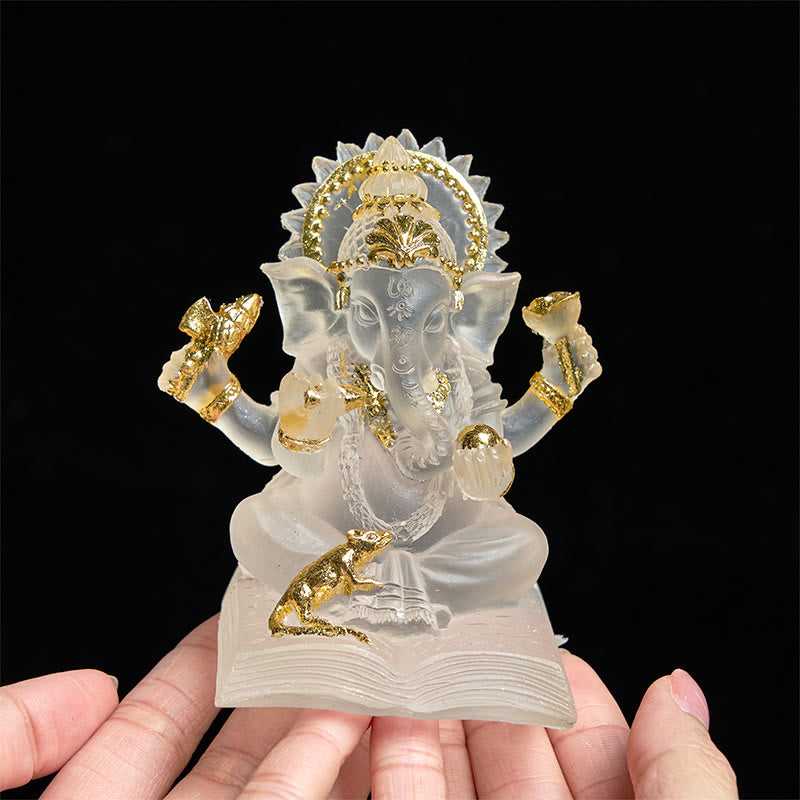 Buddha Stones透明ホワイト ガネーシャ ガンパティ 象像 守護 家庭用樹脂製装飾