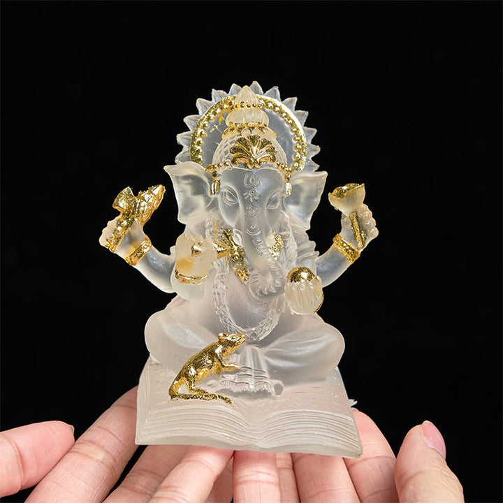 Buddha Stones透明ホワイト ガネーシャ ガンパティ 象像 守護 家庭用樹脂製装飾