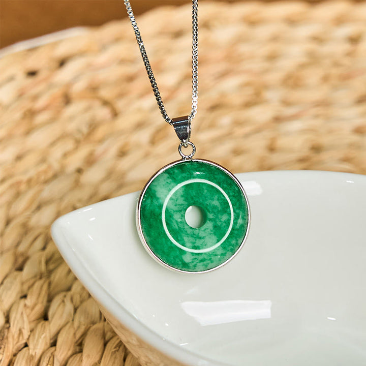 Buddha Stones天然 シアン 翡翠 平和バックル ヒーリング 幸運 ネックレス ペンダント