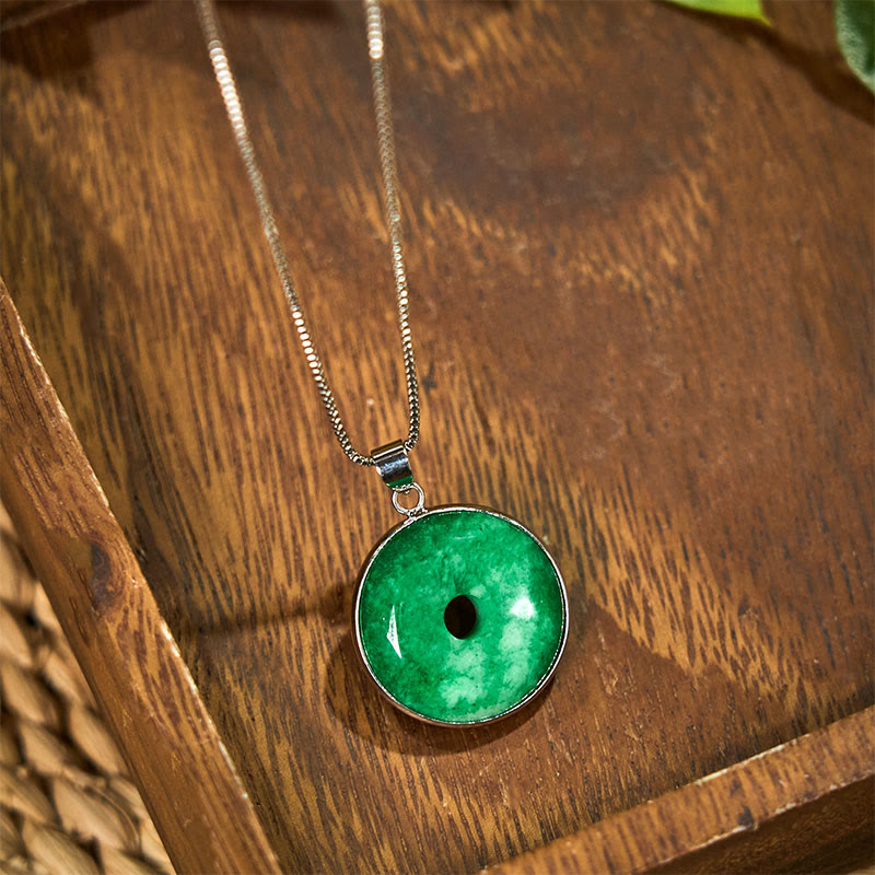 Buddha Stones天然 シアン 翡翠 平和バックル ヒーリング 幸運 ネックレス ペンダント