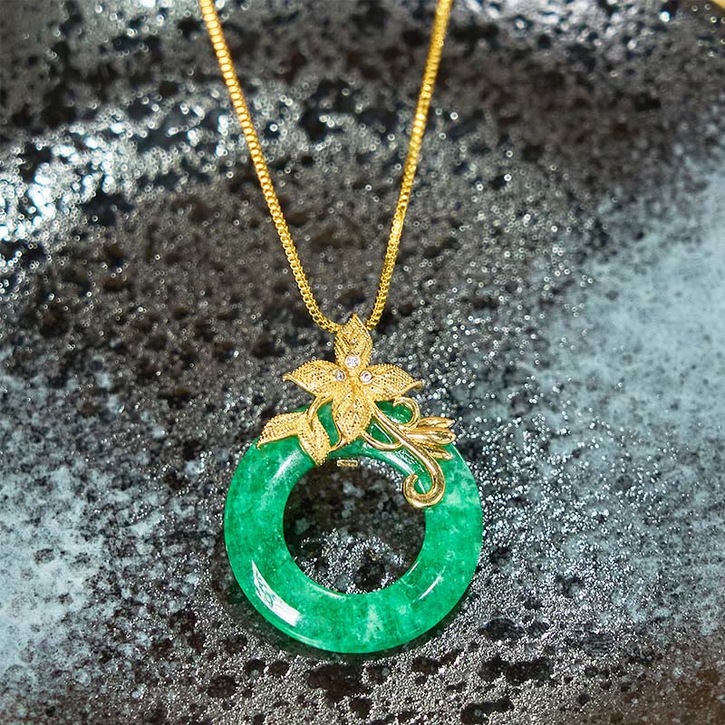 Buddha Stonesシアン翡翠平和のお守りチャーム合金 花 癒し 幸運 ネックレス ペンダント