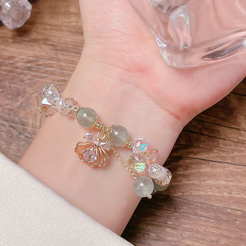 Buddha Stones天然ストロベリークォーツ パールシェル ポジティブブレスレット