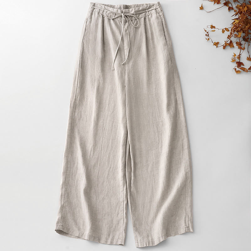 Buddha Stones夏 無地 アンクル丈 ドローストリング コットンリネン レディース ワイドレッグパンツ ポケット ジッパー付き - リネン - US8-10,UK/AU12-14,EU40-42 (2XL) - image 10