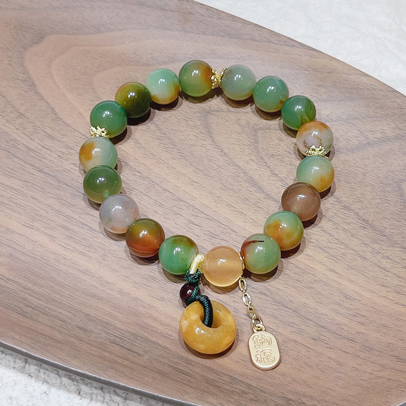 Buddha Stones ピーコックアゲート&トパーズ 平和チャーム付き ヒーリングブレスレット