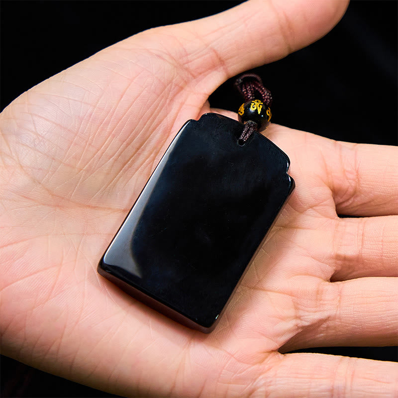 Buddha Stones天然黒曜石竹の成就ネックレスペンダント