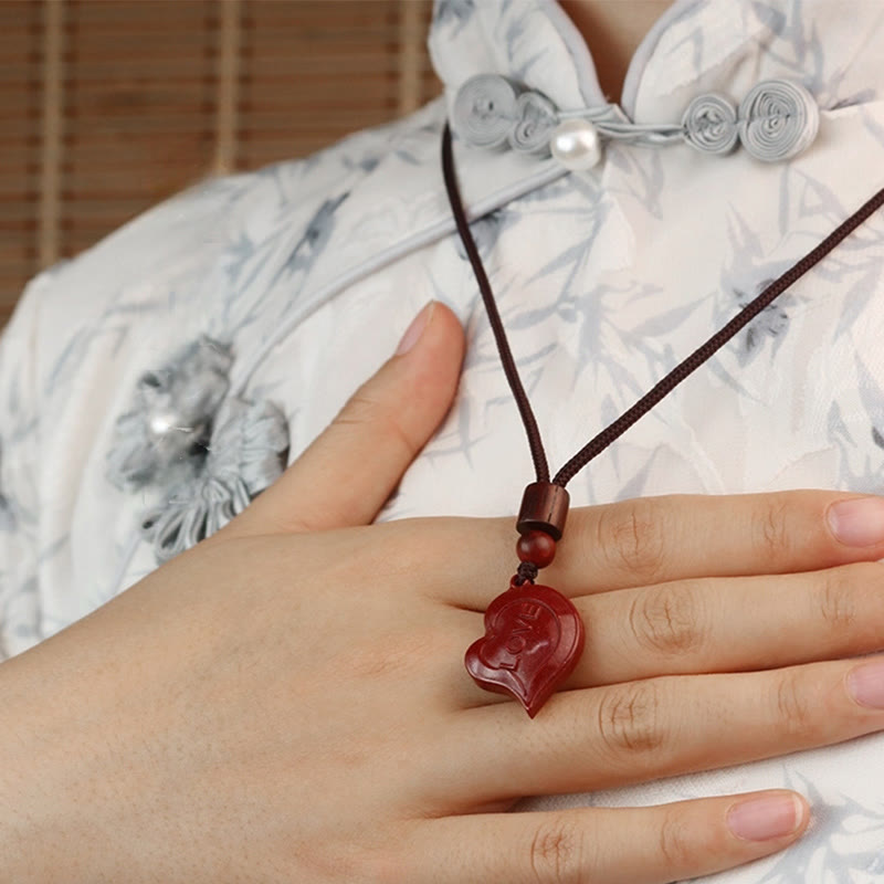 Buddha Stones2個 LOVE YOU 天然辰砂 ラブハート ストリング 祝福 カップルネックレス ペンダント