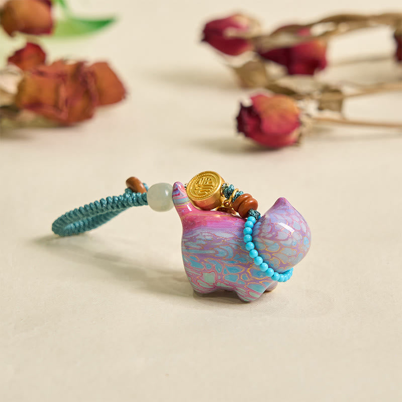 Buddha Stones和田翡翠 天然白檀 紅白檀 緑白檀 福文字 豊穣のキーホルダー