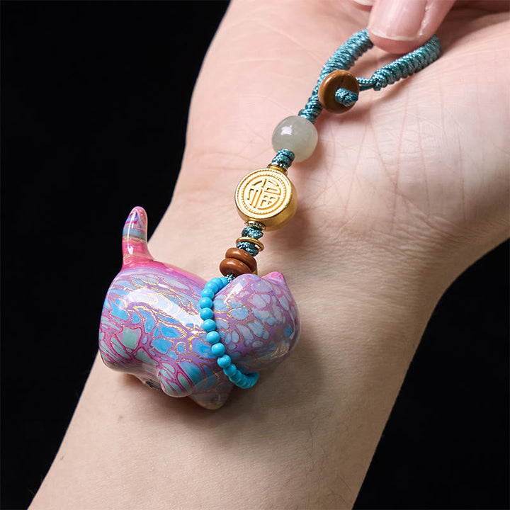 Buddha Stones和田翡翠 天然白檀 紅白檀 緑白檀 福文字 豊穣のキーホルダー