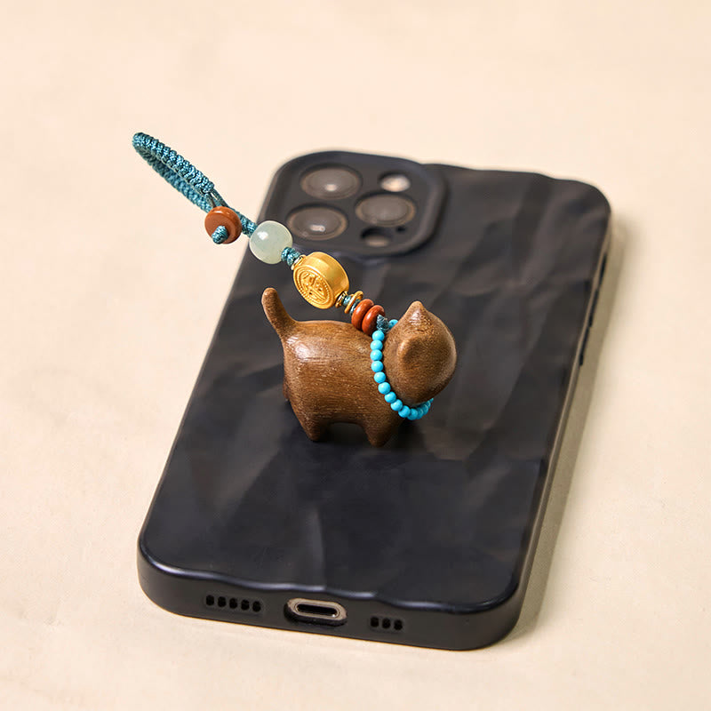 Buddha Stones和田翡翠 天然白檀 紅白檀 緑白檀 福文字 豊穣のキーホルダー