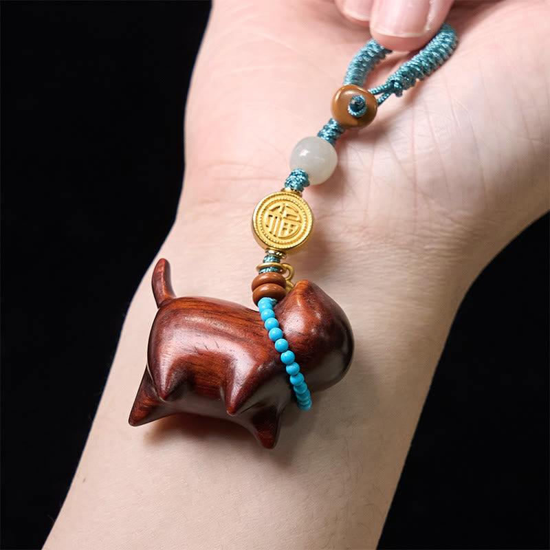 Buddha Stones和田翡翠 天然白檀 紅白檀 緑白檀 福文字 豊穣のキーホルダー