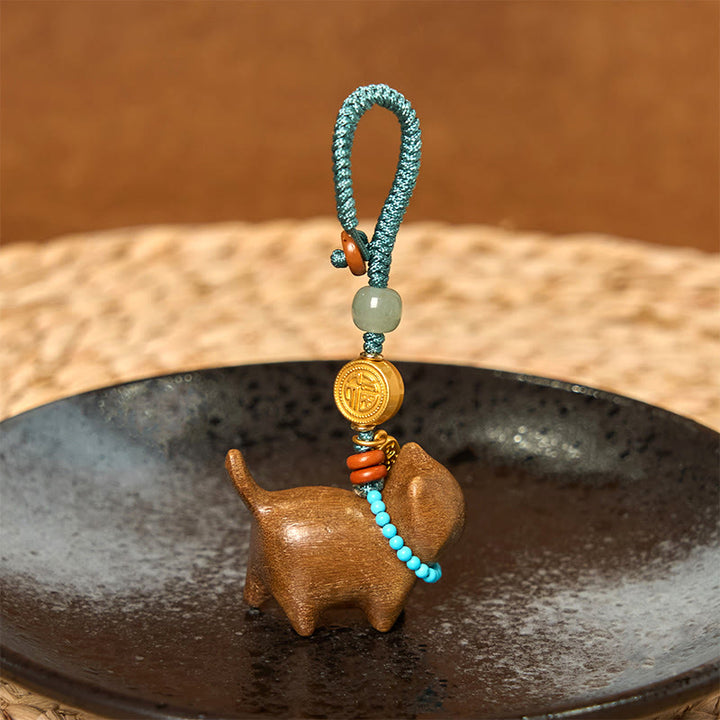 Buddha Stones和田翡翠 天然白檀 紅白檀 緑白檀 福文字 豊穣のキーホルダー