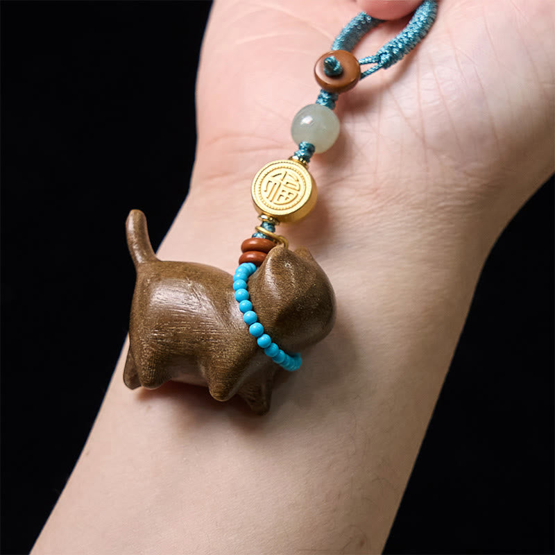 Buddha Stones和田翡翠 天然白檀 紅白檀 緑白檀 福文字 豊穣のキーホルダー