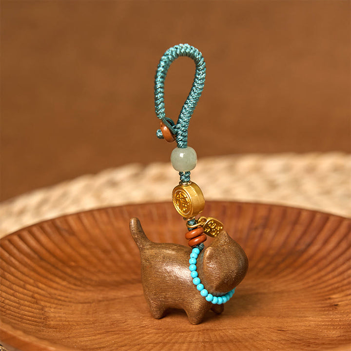 Buddha Stones和田翡翠 天然白檀 紅白檀 緑白檀 福文字 豊穣のキーホルダー