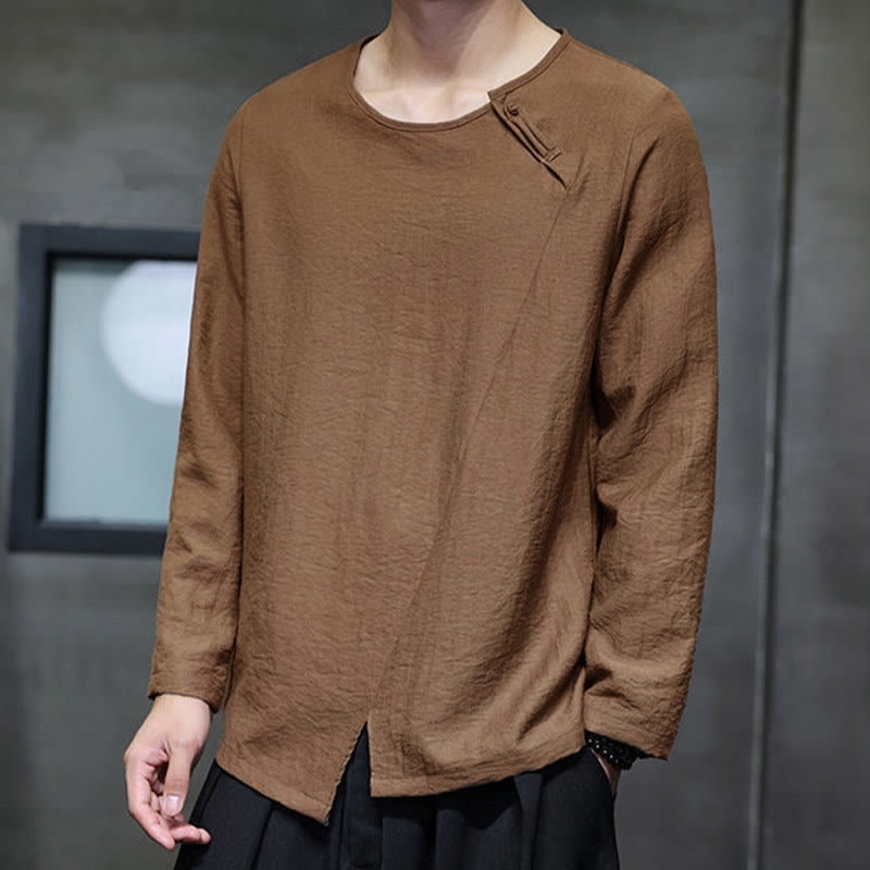 Buddha Stones無地 ゆったり 長袖 ラウンドネック コットン メンズシャツ - image 38