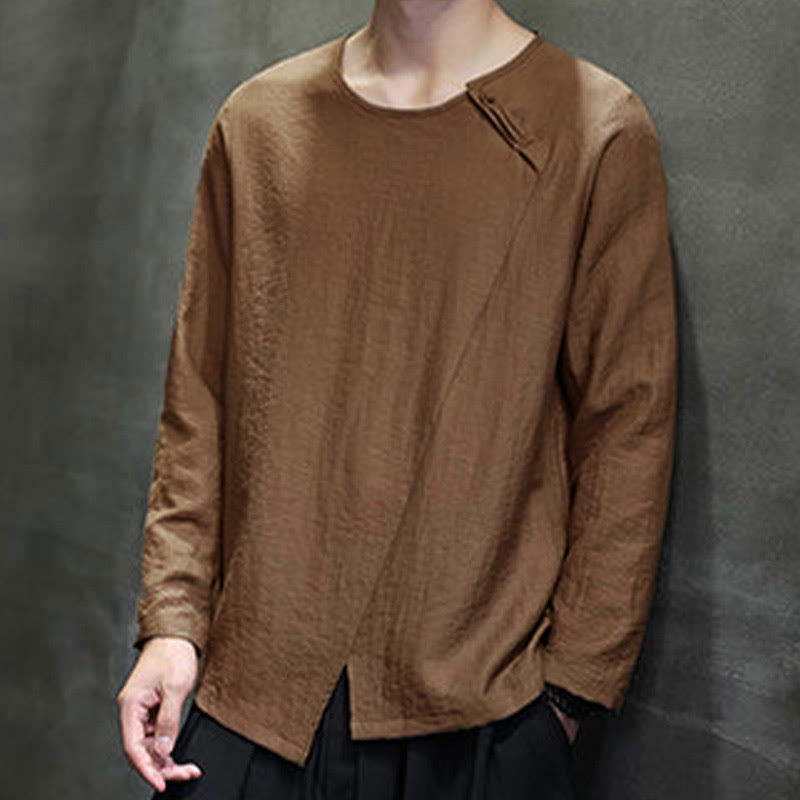 Buddha Stones無地 ゆったり 長袖 ラウンドネック コットン メンズシャツ - image 42