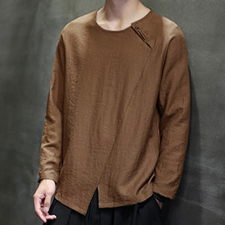 Buddha Stones無地 ゆったり 長袖 ラウンドネック コットン メンズシャツ - image 42