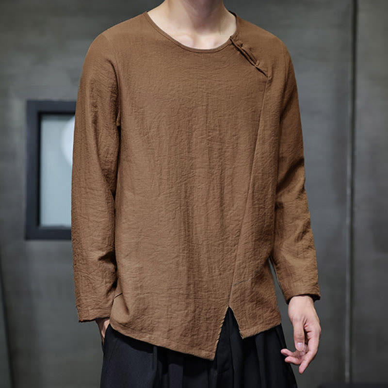 Buddha Stones無地 ゆったり 長袖 ラウンドネック コットン メンズシャツ - image 37