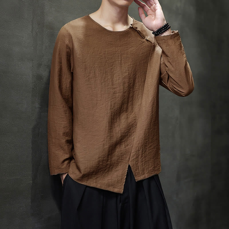 Buddha Stones無地 ゆったり 長袖 ラウンドネック コットン メンズシャツ - image 41