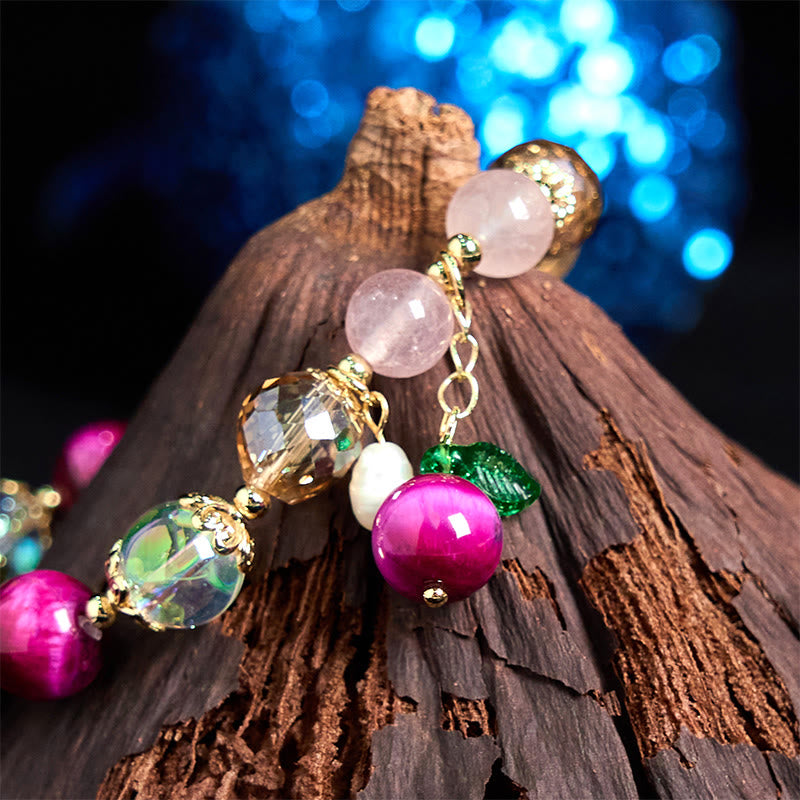 Buddha Stones天然レッドタイガーアイパープルタイガーアイビーズグリーンリーフプロテクションブレスレット