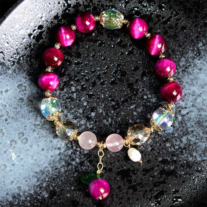 Buddha Stones天然レッドタイガーアイパープルタイガーアイビーズグリーンリーフプロテクションブレスレット