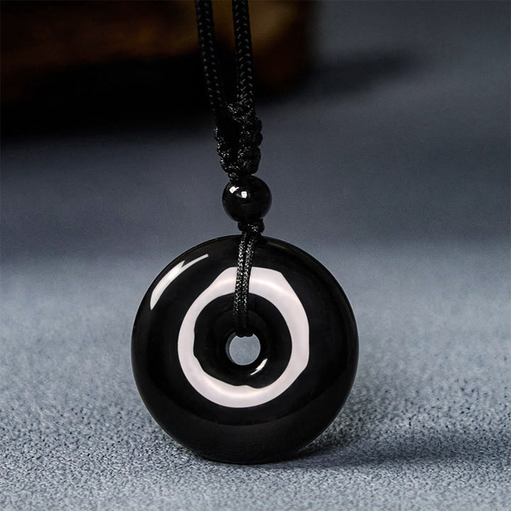 Buddha Stones天然黒曜石 平和バックル 強度ロープネックレスペンダント