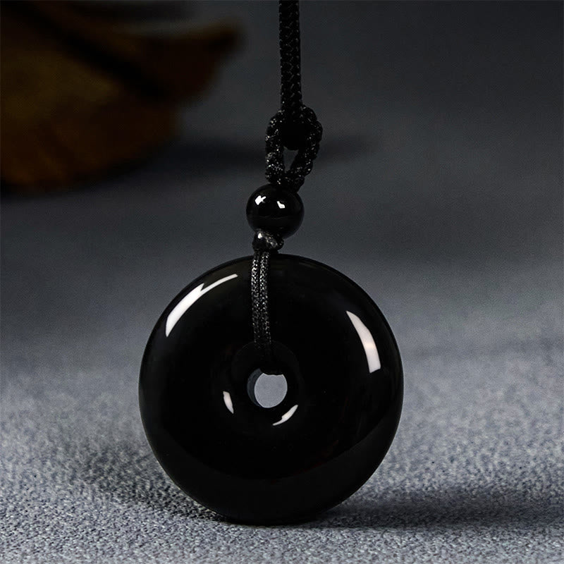 Buddha Stones天然黒曜石 平和バックル 強度ロープネックレスペンダント