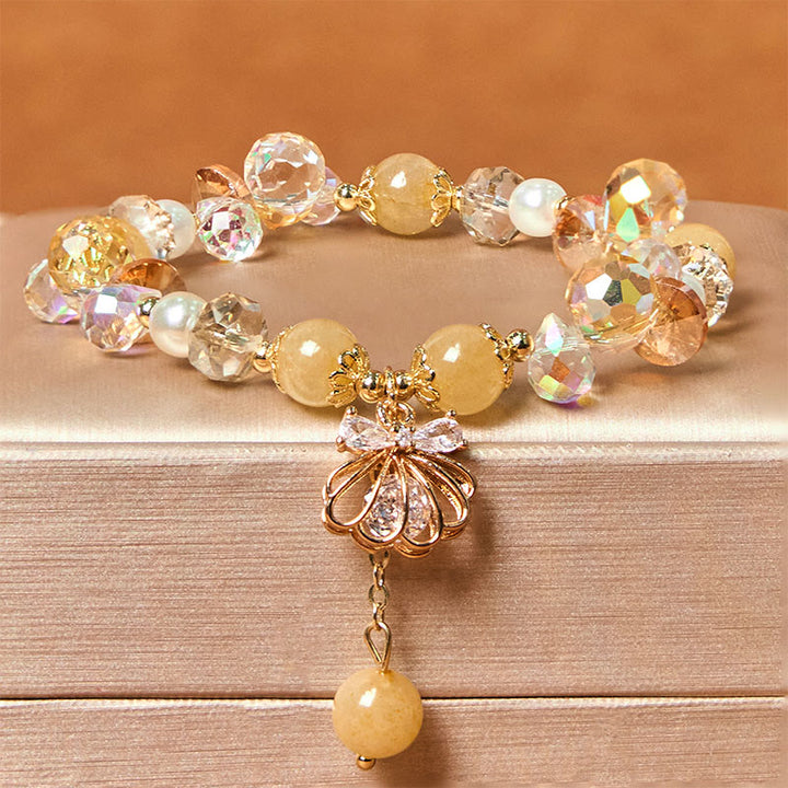 Buddha Stones天然アメジストシトリンパールシェル平和ブレスレット