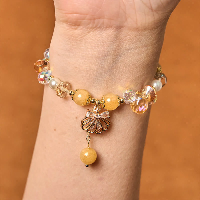 Buddha Stones天然アメジストシトリンパールシェル平和ブレスレット