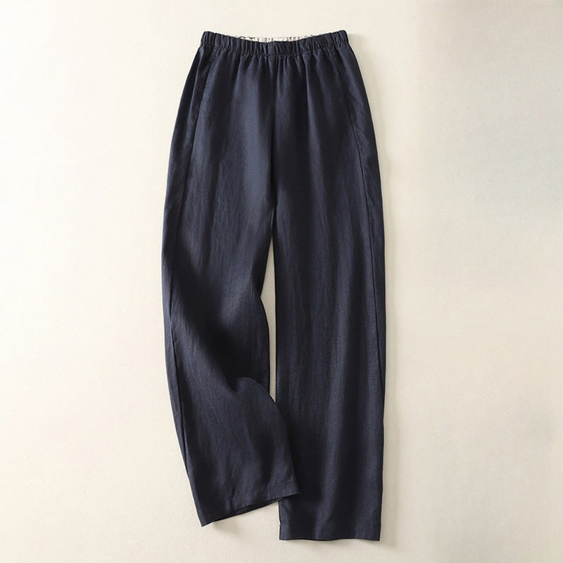 Buddha Stonesデイリー 無地 シンプルデザイン コットンリネン レディース パンツ ポケット付き - ミッドナイトブルー - US8-10,UK/AU12-14,EU40-42 (2XL) - image 15