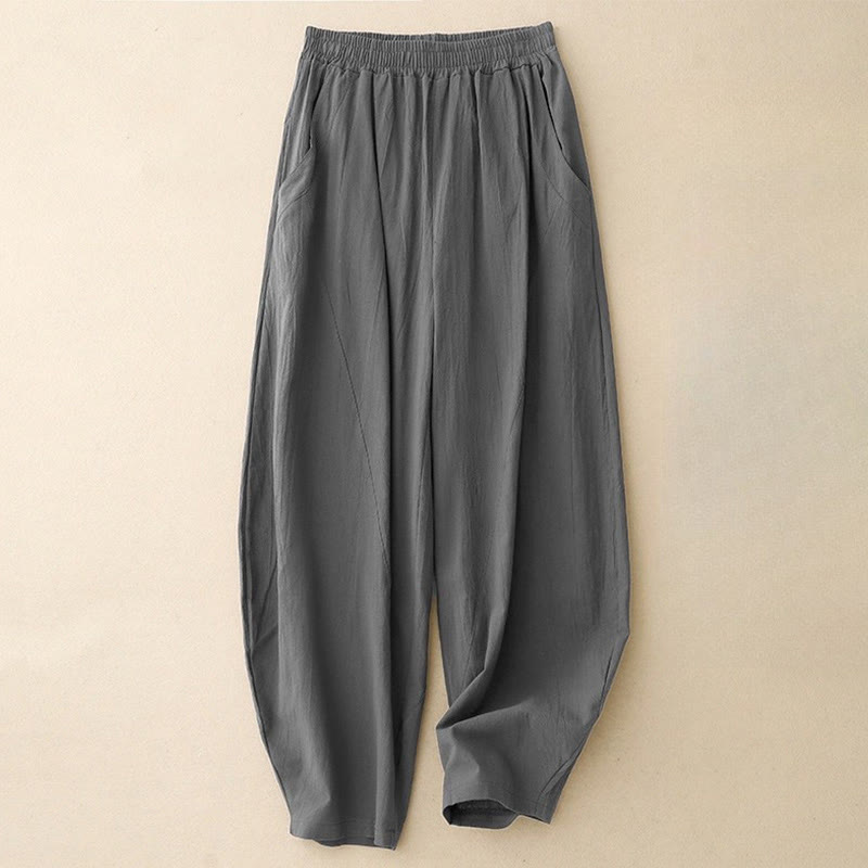 Buddha Stonesデイリー 無地 伸縮性ウエストバンド コットンリネン レディース パンツ ポケット付き - スレートグレー - US8-10,UK/AU12-14,EU40-42 (2XL) - image 3