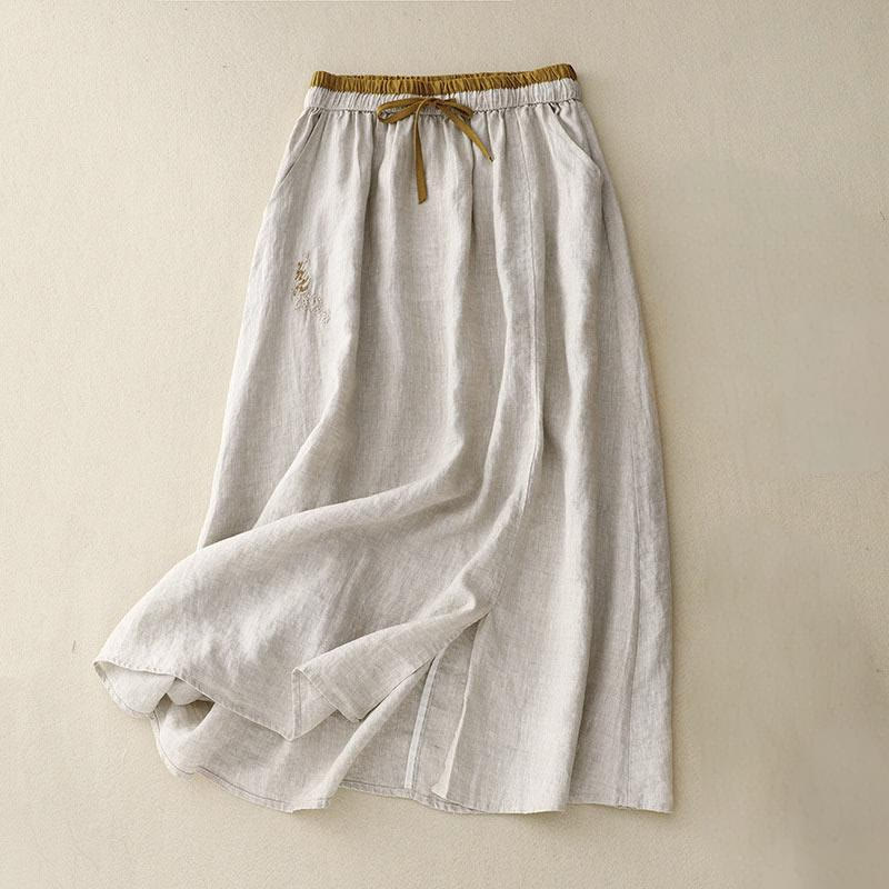 Buddha Stonesヴィンテージ 無地 刺繍 ドローストリング レディース スカート ポケット付き - ベージュ - US8-10,UK/AU12-14,EU40-42 (2XL) - image 6