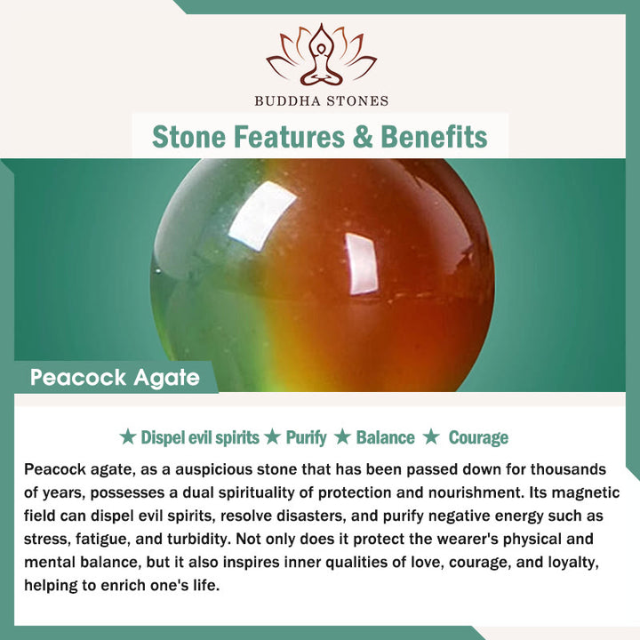 Buddha Stones天然孔雀瑪瑙コイン勇気ブレスレット