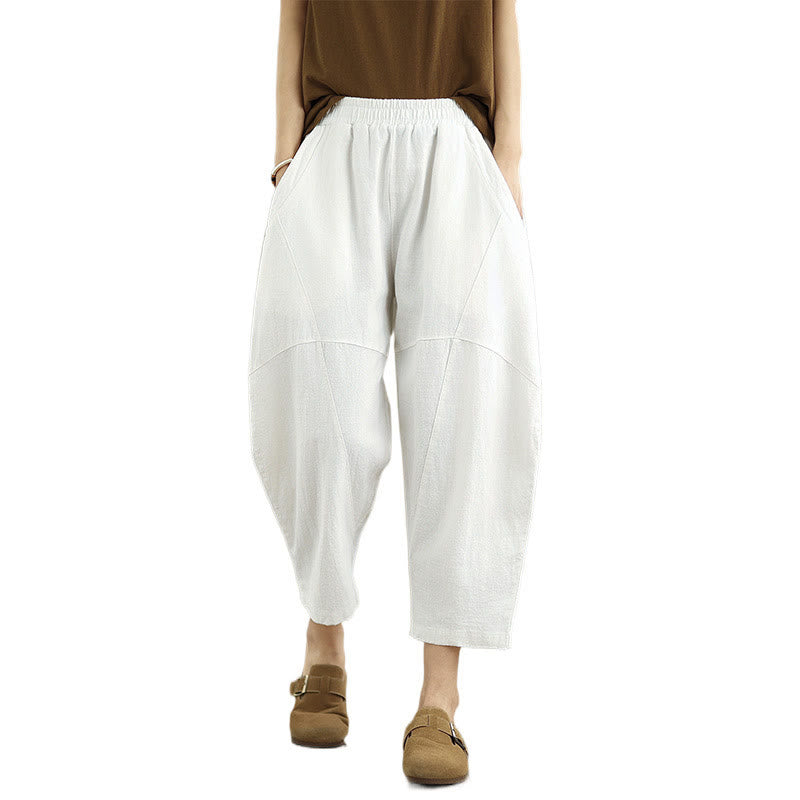 Buddha Stones春 7-8丈 無地 レディース コットンリネン ハーレムパンツ ポケット付き - image 27