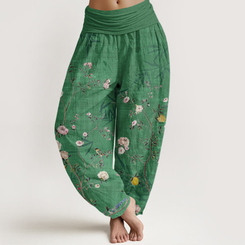 Buddha Stones、ピンク、白の花、竹の葉、フルーツデザイン、レディース 伸縮性ウエスト ハーレムパンツ - スプリンググリーン - US22、 UK/AU26、 EU54 (6XL) - image 5