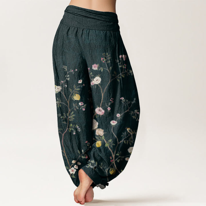 Buddha Stones、ピンク、白の花、竹の葉、フルーツデザイン、レディース 伸縮性ウエスト ハーレムパンツ - image 9