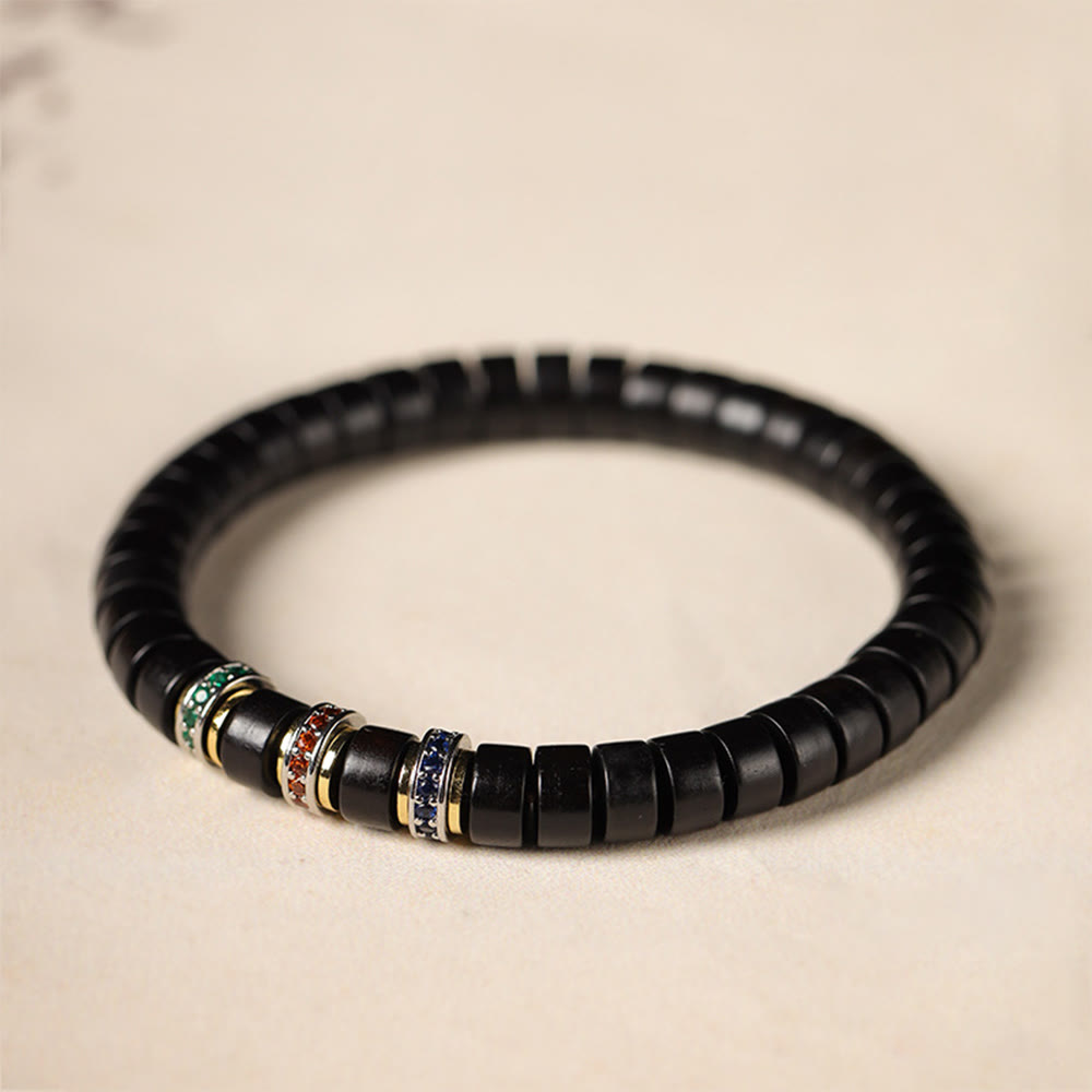 Buddha Stones、黒檀、小葉、赤檀、ジルコン、平和ブレスレット
