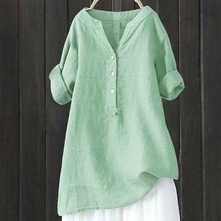Buddha Stonesカジュアル 無地 ボタン ノッチカラー レディース 半袖シャツ - ペールグリーン - US20、 UK/AU24、 EU52 (5XL) - image 18