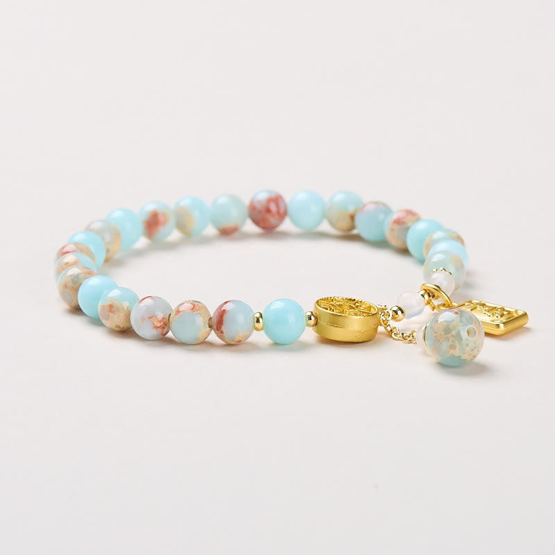 Buddha Stones寿山石銅貨四方八方富貴ブレスレット