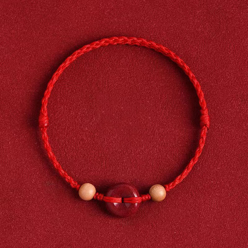 Buddha Stones桃の木 平和バックル 辰砂 富の紐ブレスレット アンクレット